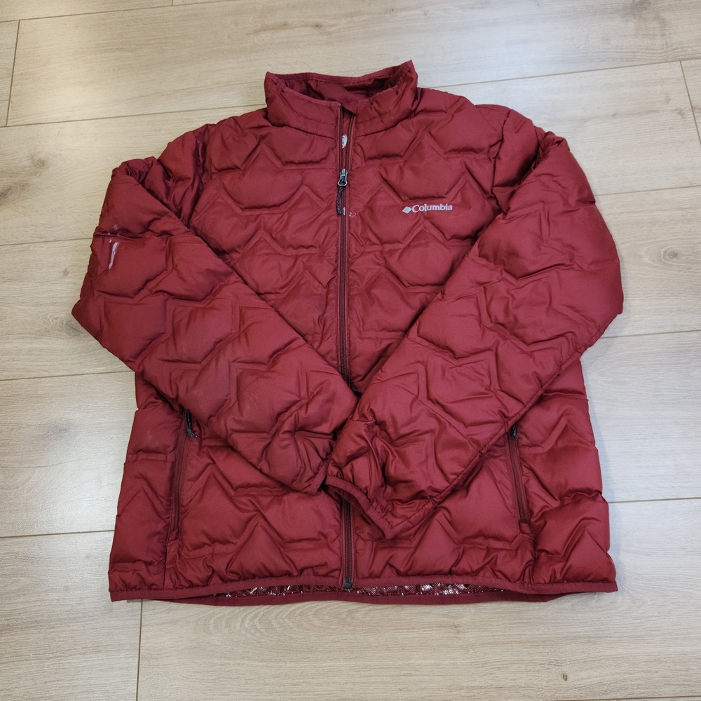 Columbia Down Jacket Womens XL Red Omni-Heat Puffer Quilted Full Zip Insulated